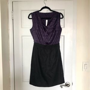 Banana Republic black and purple sheath dress, geometric pattern pencil skirt